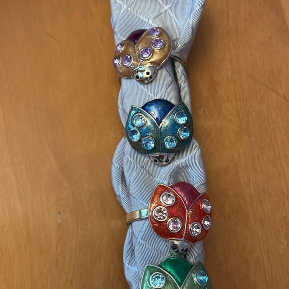 Set of 8 enameled crystal inset silver ladybug napkin holders. - Picture 4 of 5